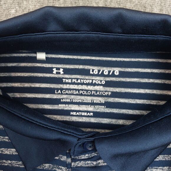 Under Armour Mens Large Blue Striped Playoff Polo Shirt Golf Athletic Loose Fit - Picture 4 of 8